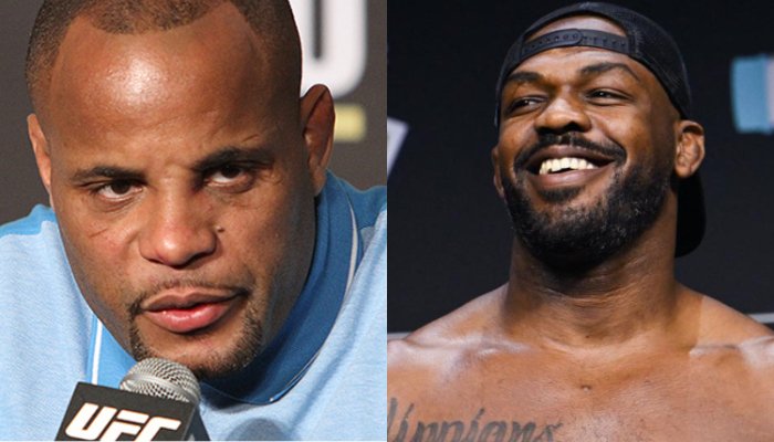 Un montaje de los rivales de UFC, Daniel Cormier con gesto serio y Jon Jones sonriendo.