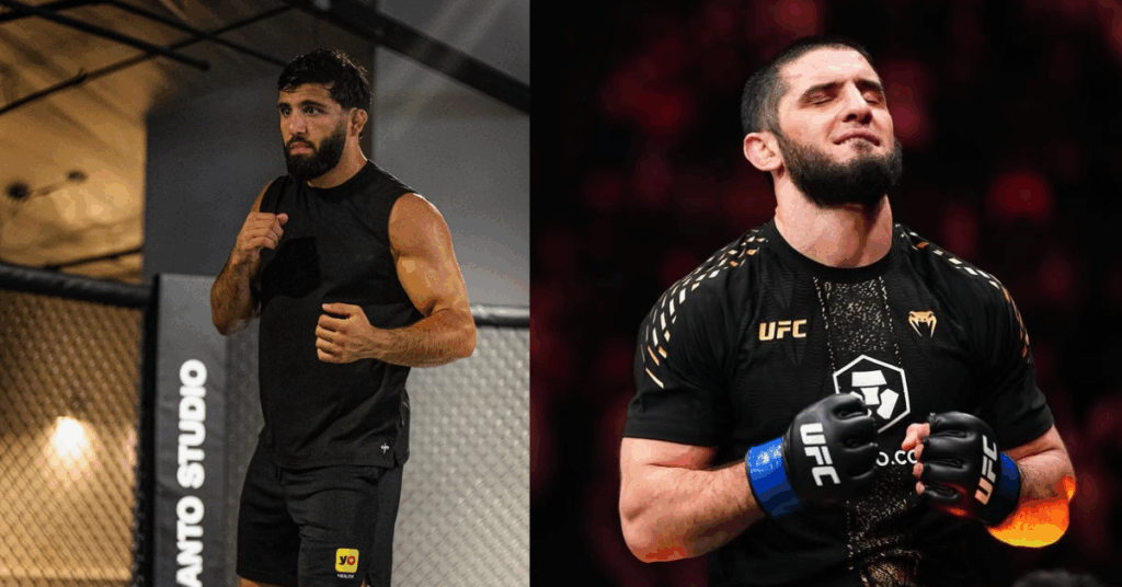 Un fotomontaje de los luchadores de UFC Arman Tsarukyan (izquierda) e Islam Makhachev (derecha).