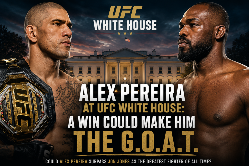 Alex Pereira con cinturón UFC y Jon Jones se enfrentan ante la Casa Blanca. Debate sobre si Pereira es el mejor de la historia.