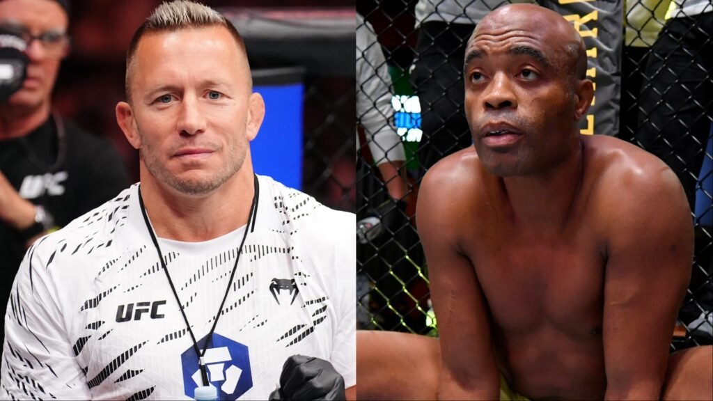 Georges St-Pierre en camiseta UFC y Anderson Silva, leyendas de MMA, lado a lado.