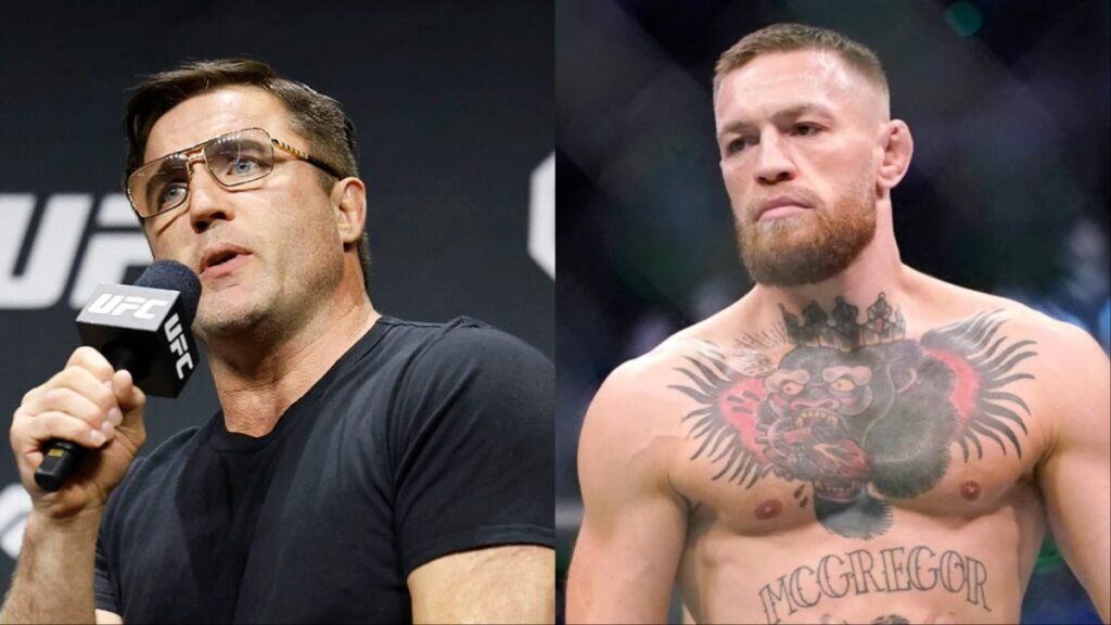 Chael Sonnen con micrófono UFC y Conor McGregor sin camiseta, con tatuajes de gorila y "McGregor". Dos iconos de la MMA.