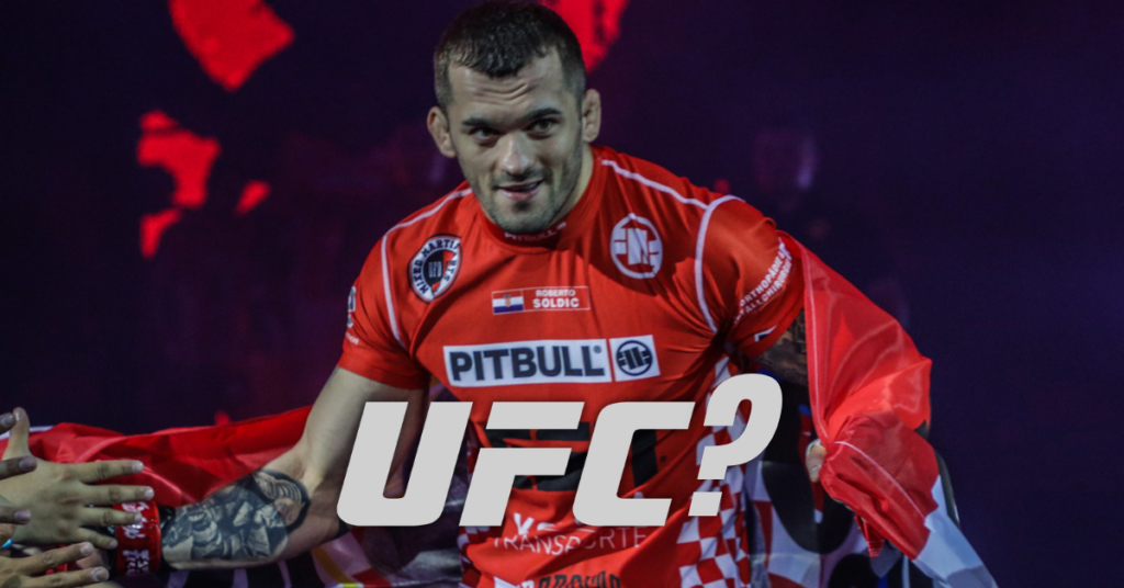 Roberto Soldic, estrella croata de MMA, sale al ring con camiseta roja y bandera, preguntando: ¿UFC?