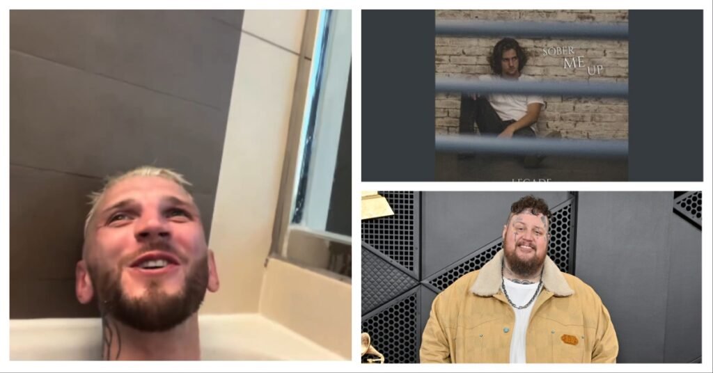 El luchador Dan Hooker en la bañera, portada de 'Sober Me Up' de LEGADE, y el cantante Rag'n'Bone Man con barba y tatuajes.
